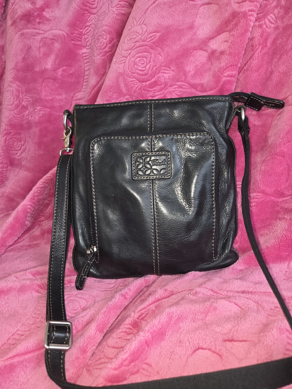 Black Leather Crossbody Bag by Fossil